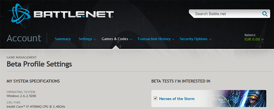Battle.net Heroes of the Storm Beta Profile Settings
