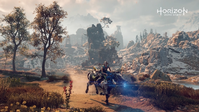 Aloy riding a machine mount