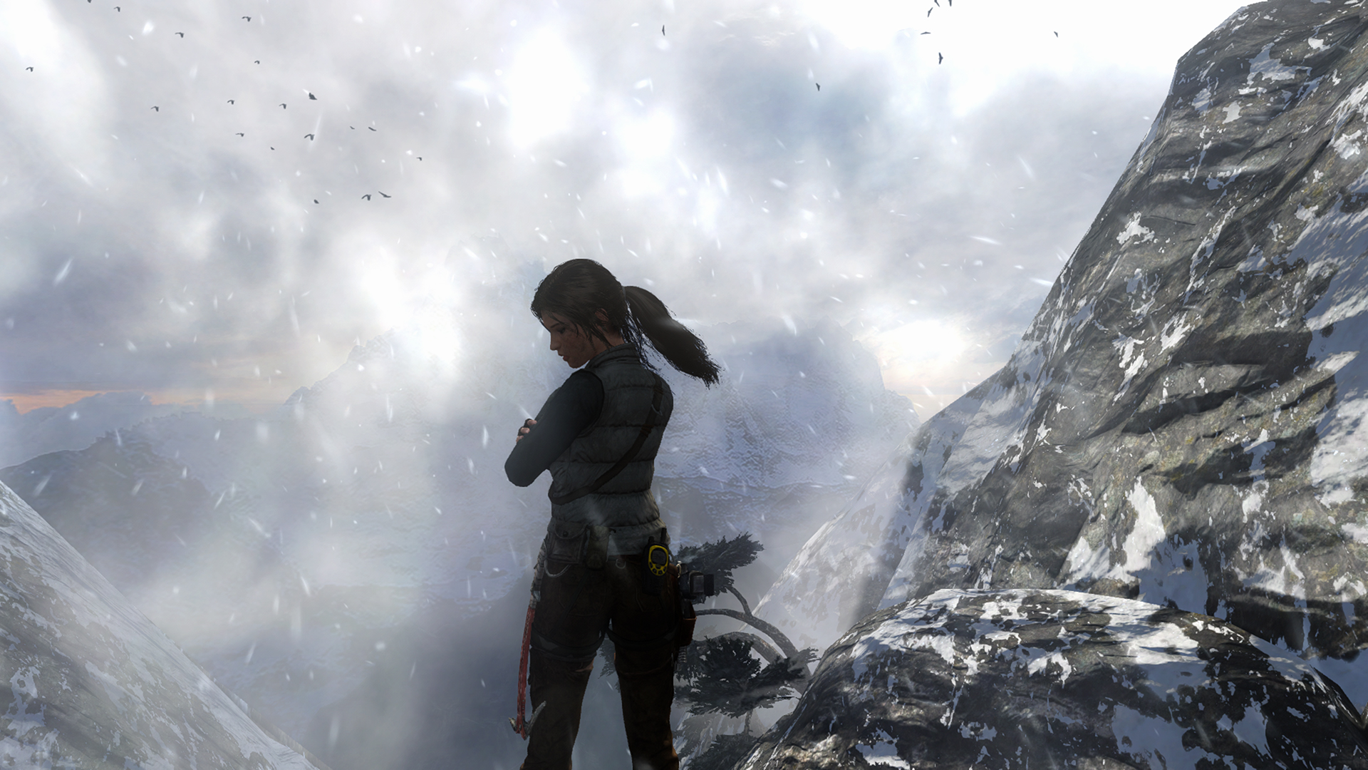 Lara Croft suffering from the cold.